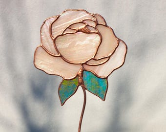 Handcrafted Stained Glass Peony Garden Pot Decoration