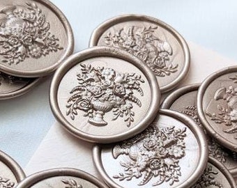 Vintage Floral Vase 3D Handmade Self-Adhesive Wax Seal Stickers/Peel & Stick Wax Seals/Invitation Wax Seals- Set of 25