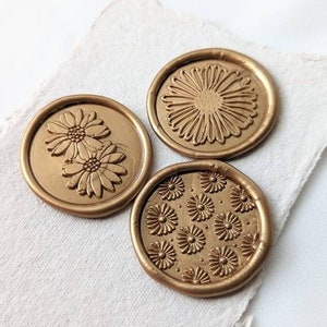 Daisies/ Gerbera Flowers Handmade Self- Adhesive Wax Seal Stickers/ Peel & Stick Wax Seals/ Invitation Wax Seals- Set of 25
