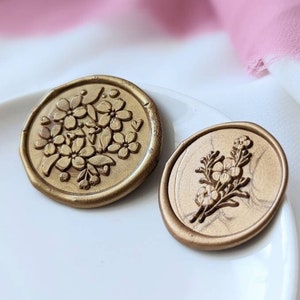 Cherry Blossom Handmade Self- Adhesive Wax Seal Stickers/ Peel & Stick Wax Seals/ Invitation Wax Seals- Set of 25