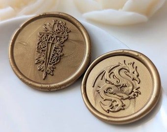 Sword/Dragon Handmade Self-Adhesive Wax Seal Stickers/ Peel & Stick Wax Seals/ Invitation/Seating Chart/Menu/Place Cards/Favors- Sets of 25