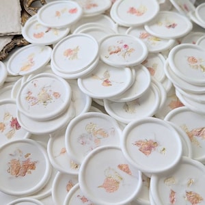 Dried Floral Handmade Self-Adhesive Wax Seal Stickers/Peel & Stick Wax Seals/Invitation Wax Seals-  White/Vellum- Blush and Ivory- Set of 25