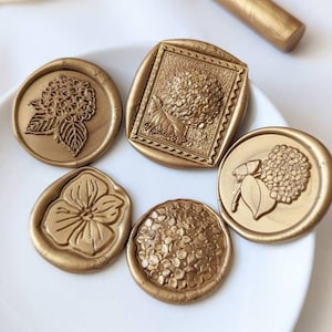 Hydrangea Handmade Self-Adhesive Wax Seal Stickers/ Peel & Stick Wax Seals/Invitation Wax Seals- 25mm- Bud/Flower/3D Peta/Bouquet- Set of 25