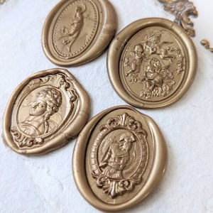 Victorian Handmade Self-Adhesive Wax Seal Stickers/Peel & Stick Wax Seals/Invitation Wax Seals-Lady Justice/Trojan/Angels- Set of 25