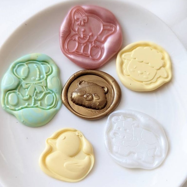 Teddy Bear/Rubber Ducky/Baby Lamb/Elephant/Cow/Panda Handmade Self-Adhesive Wax Seal Stickers/Peel & Stick Wax Seals- Set of 25