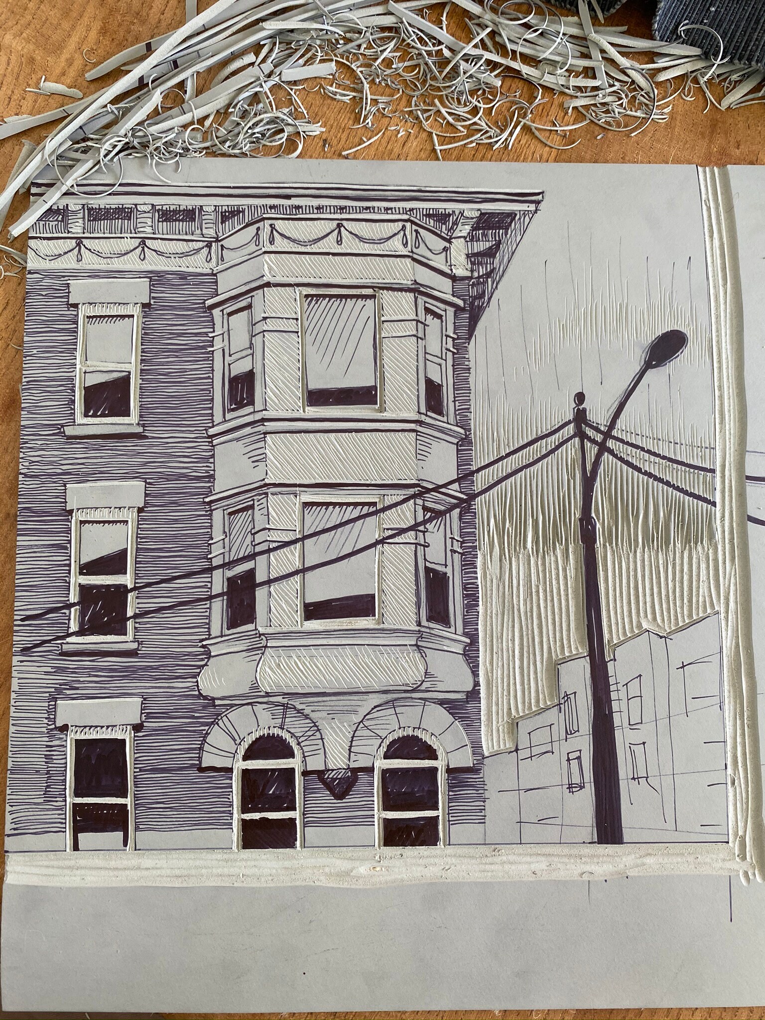 2 color linocut on mulberry paper- california ave edition of 16
