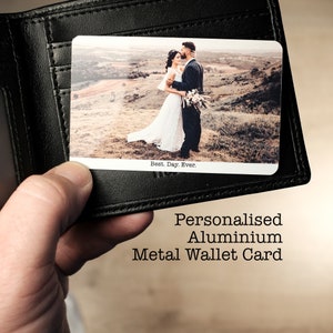 Aluminium personalisierte Foto Brieftasche oder Geldbörse Karte, Metall Andenken Geschenk, Hochzeit Andenken oder Geschenk für Großeltern, Frau, Mann, Eltern