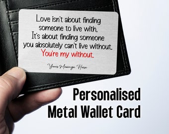 Love is Finding Someone You Can't Live Without personalised aluminium keepsake wallet or purse card