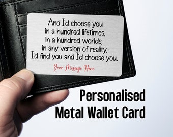 I'd Choose You Sweet Sentimental Metal Wallet Card Gift For Him or Her, Love Gift, Gift From Wife, Anniversary or Birthday, Valentines Day