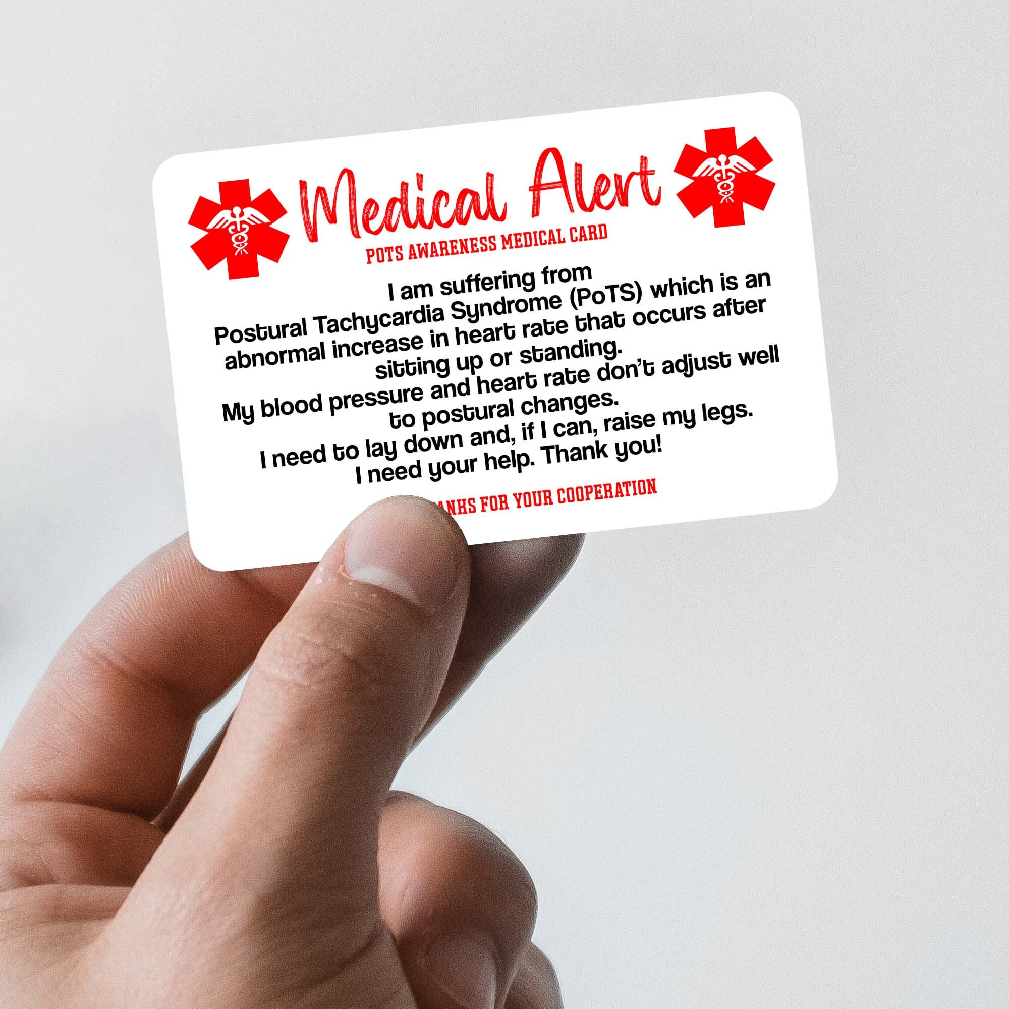 Pots Awareness Medical Alert Card Postural Orthostatic Etsy