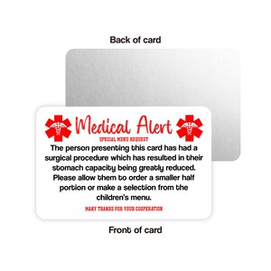 Bariatric surgery recovery gift special meal request card for smaller portions, gift for VSG or gastric sleeve bypass surgery recovery