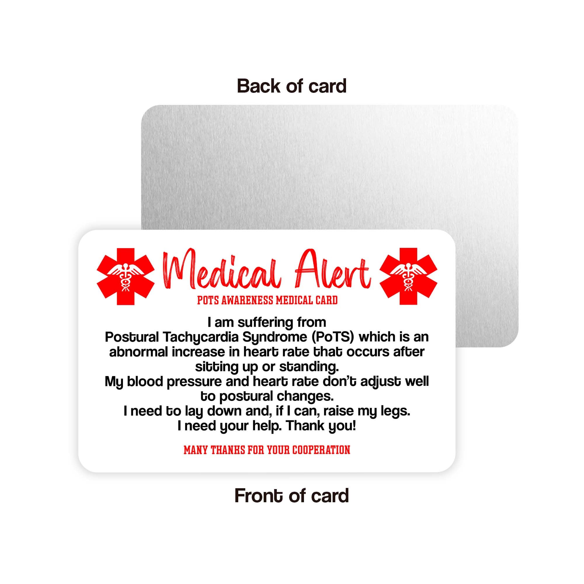 Pots Awareness Medical Alert Card Postural Orthostatic Etsy