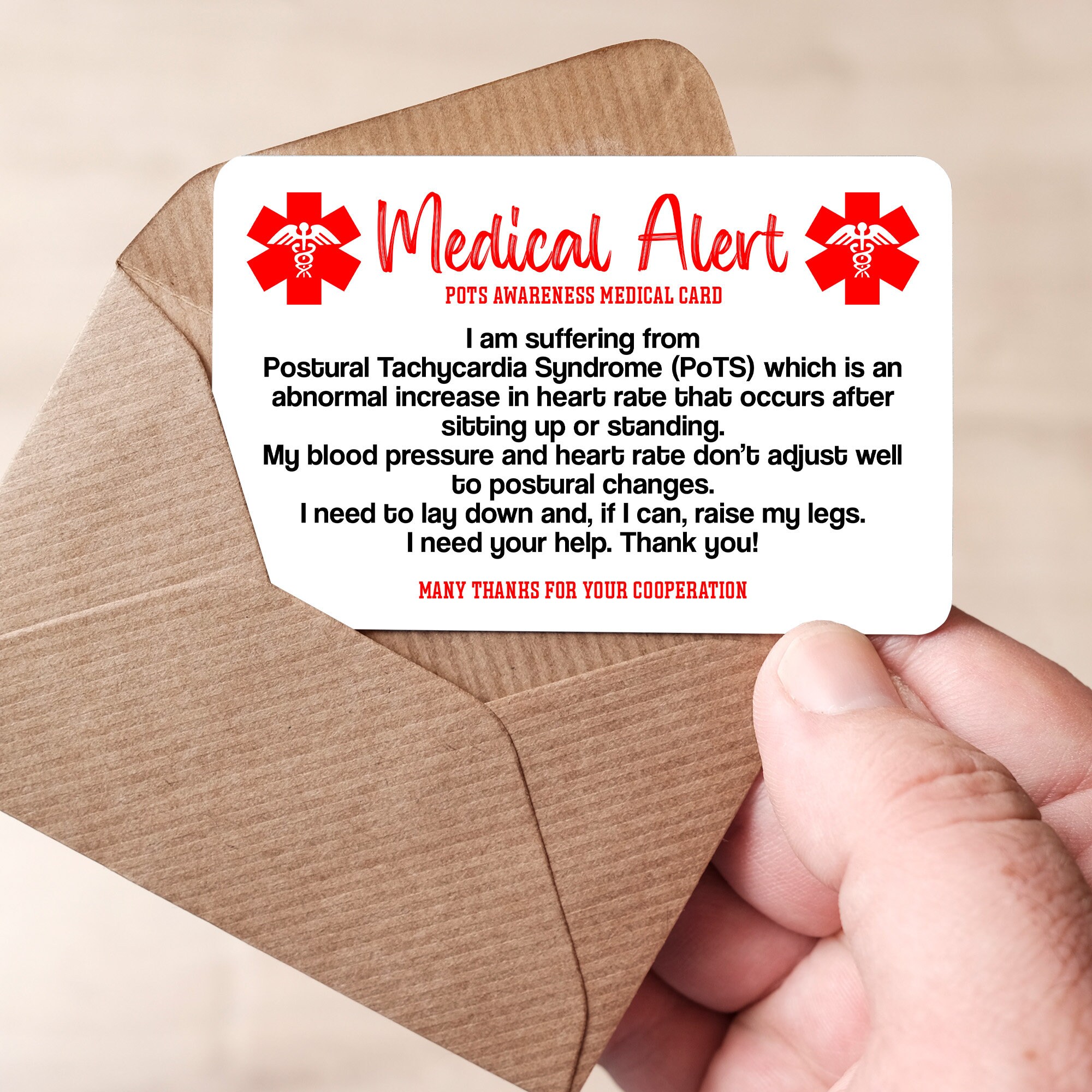 Pots Awareness Medical Alert Card Postural Orthostatic Etsy