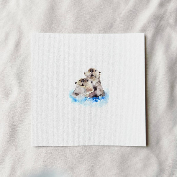 Otterliebe - Miniatur Kunstdruck nach Original Aquarell