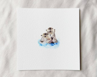 Otterliebe - Miniatur Kunstdruck nach Original Aquarell