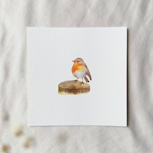 Watercolor Robin in the Forest - Miniature Art Print from Original