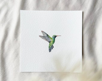 Small Watercolor Hummingbird - Miniature Art Print from Original