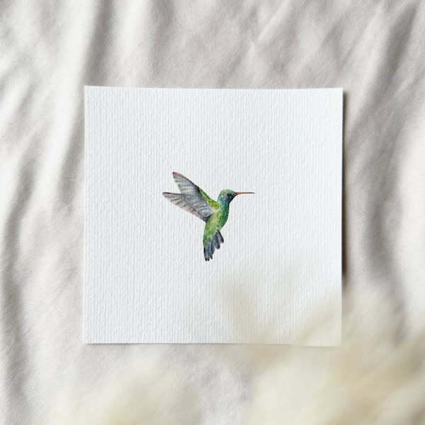 Kleines Aquarell Kolibri - Miniatur Kunstdruck von Original