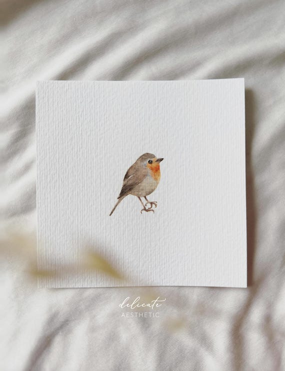 Happy Garden Visit: Robin - Miniature Art Print - Print from my Original Watercolor | DelicateAesthetic