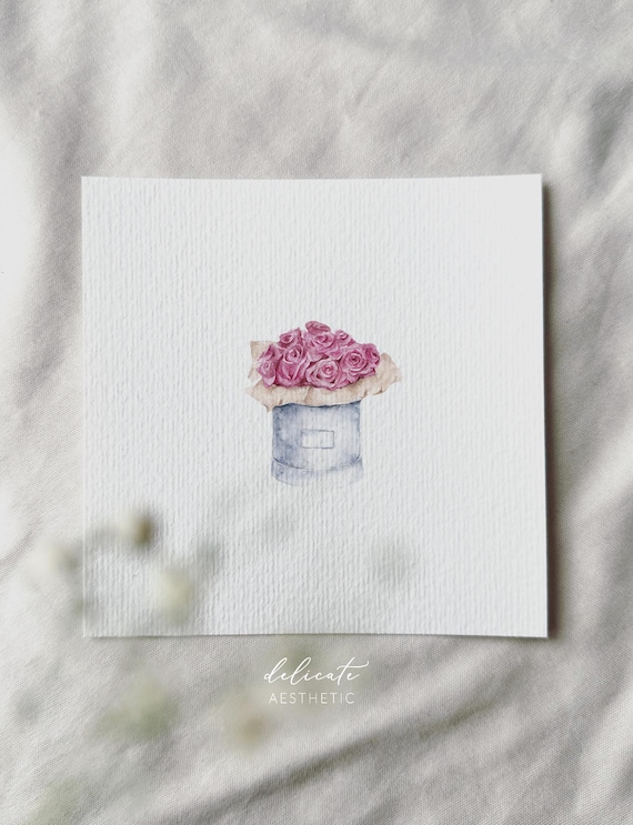 Rose Wonder: Box with Delicate Roses - Miniature Art Print - Print after my Original Watercolor | DelicateAesthetic