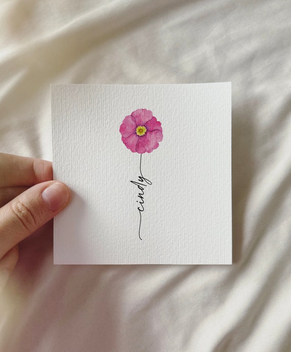 Watercolor Primrose Flower, Personalized Miniature Art Print, Gift Birthday Mother's Day Family Primrose | DelicateAesthetic