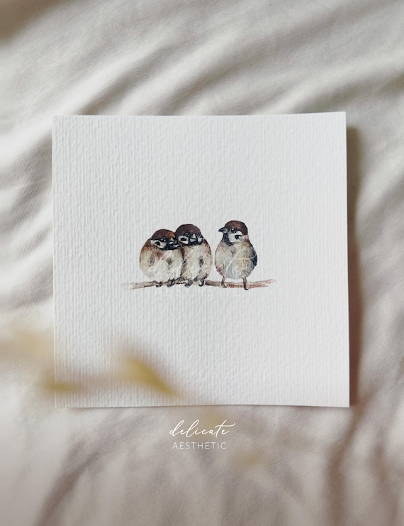 Chirping Friendship: Sparrows - Miniature Art Print - Print after my Original Watercolor | DelicateAesthetic