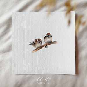 Fluttering Hearts: Sparrows in Love - Miniature Art Print - Print from my Original Watercolor | DelicateAesthetic