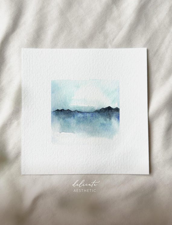 Lake Landscape - Miniature Art Print - Print from my Original Watercolor | DelicateAesthetic