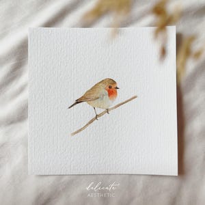 Pettirosso sul ramo - stampa artistica in miniatura - stampa dal mio acquerello originale | Estetica delicata