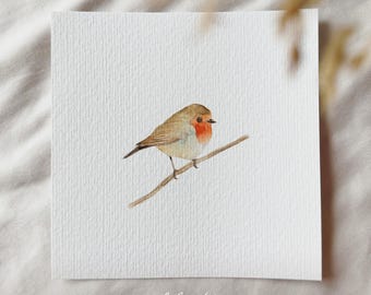 Rotkehlchen auf dem Zweig - Miniatur Kunstdruck - Druck nach meinem Original Aquarell | DelicateAesthetic