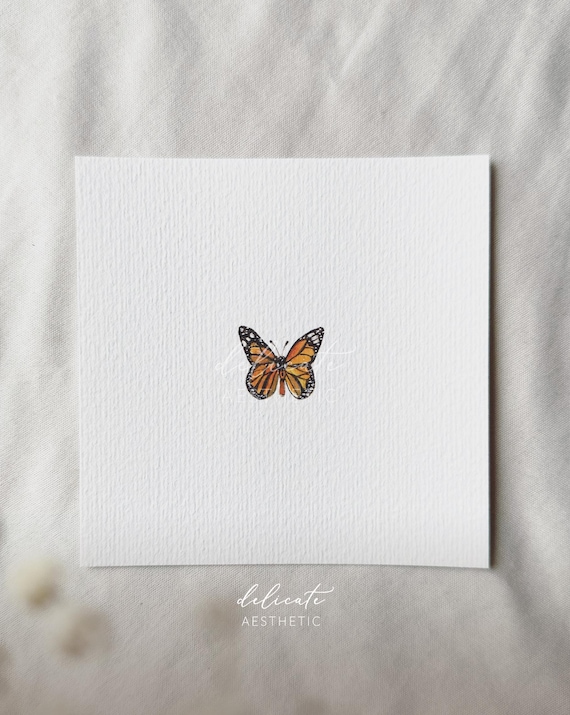 Watercolor Monarch Butterfly | Miniature Art Print | Print from my Original Watercolor | DelicateAesthetic