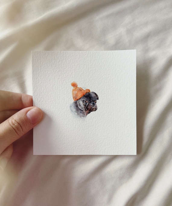 Fashionable Pug - Miniature Art Print - Print from my Original Watercolor | DelicateAesthetic
