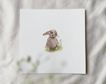 Hare in the Flower Field - Miniature Art Print from Original Watercolor