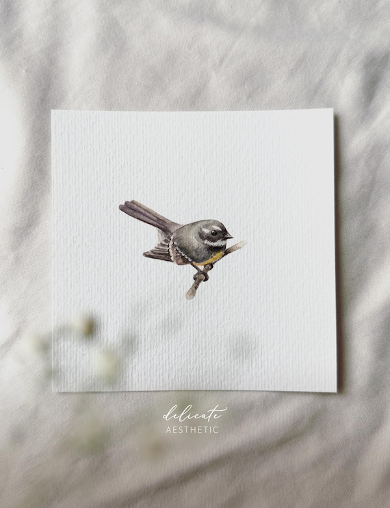 Fantail in the morning light - miniature art print - print from my original watercolor | DelicateAesthetic