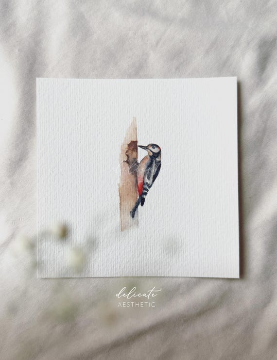Woodpecker - Miniature Art Print - Print from my Original Watercolor | DelicateAesthetic