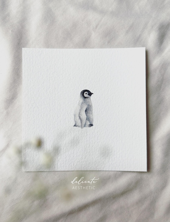 Frosty Paws: Penguin's Promenade | Miniature Art Print | Print from my Original Watercolor | DelicateAesthetic