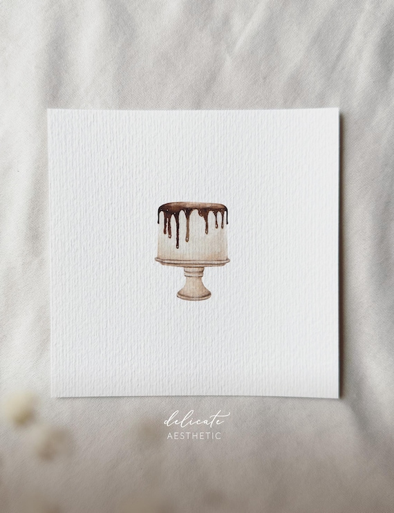 Sweet temptation: cake with chocolate veil | Miniature art print after original watercolor | Birthday, Mother's Day | DelicateAesthetic