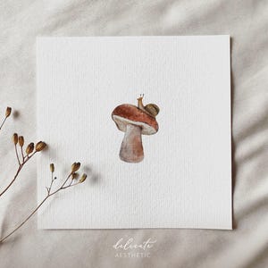 Escursione alla ricerca di funghi: lumache e funghi | Stampa artistica in miniatura ad acquerello | Stampa del mio acquerello originale | DelicatoEstetico