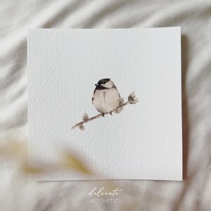 Black-capped tit on the branch | Miniature art print | Print after my original watercolor painting | DelicateAesthetic