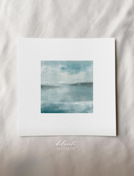 Veil of fog over the water: Lake landscape | Digital art | Miniature art print from my original watercolor | DelicateAesthetic