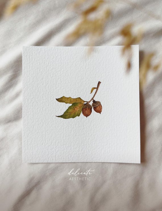 Oak branch | Miniature art print | Print from my original watercolor | DelicateAesthetic