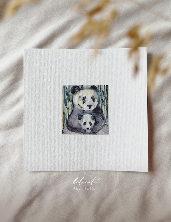 Panda Family | Miniature Art Print | Print from my Original Watercolor | DelicateAesthetic