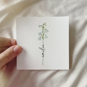 Mughetto ad acquerello, stampa artistica in miniatura personalizzata, mese di nascita, regalo di maggio, compleanno, festa della mamma, Natale in famiglia