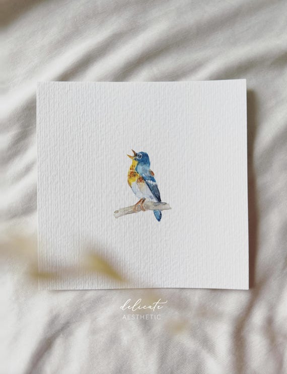 Cheerful Blue Tit Warbler - Miniature Art Print - Print after my original watercolor | DelicateAesthetic