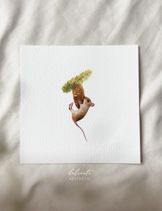 Little climbing artist: brave mouse - miniature art print - print from my original watercolor | DelicateAesthetic
