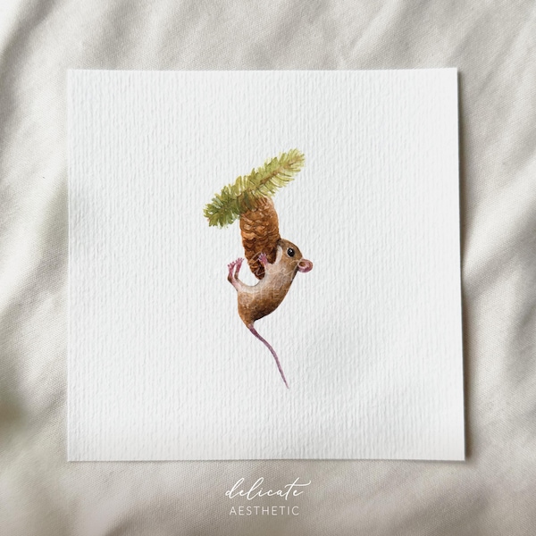 Little climbing artist: brave mouse - miniature art print - print from my original watercolor | DelicateAesthetic