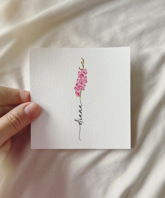 Watercolor Gladiolus, Personalized Miniature Art Print, Birth Month August Gift Birthday Mother's Day Family Valentine's Day Christmas