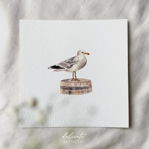 Guardia costiera: gabbiano - Stampa artistica in miniatura - Stampa dal mio acquerello originale | Estetica delicata
