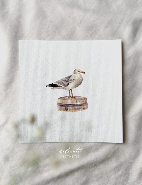 Coastguard: Seagull - Miniature Art Print - Print from my original watercolor | DelicateAesthetic