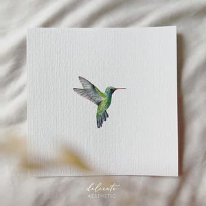 Kleine aquarelkolibrie - Miniatuur kunstdruk - Afdruk van mijn originele aquarel | DelicateAesthetic